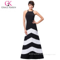 Grace Karin Sexy Women Halter Summer Black And White Wide Stripe Long Maxi Casual Dress Beach Dress CL008932-1